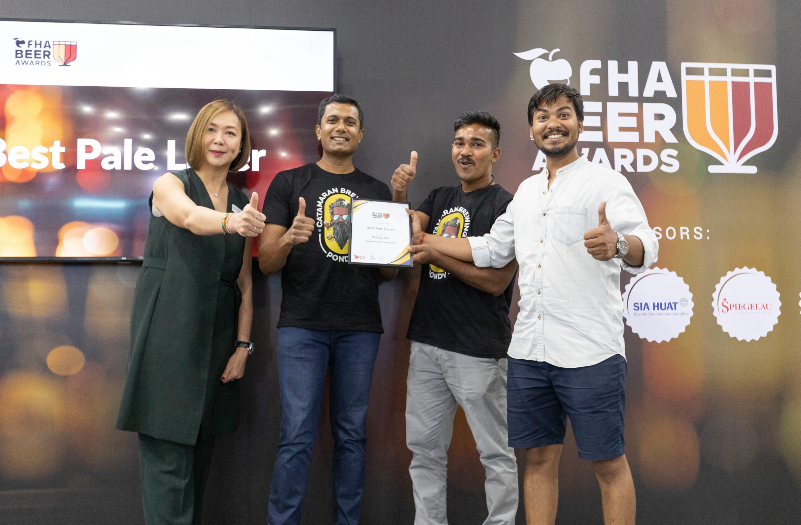 Catamaran wins Best Pale Lager Award for Pondy Pils at the Food and Hospitality Association competition, Singapore, 2023